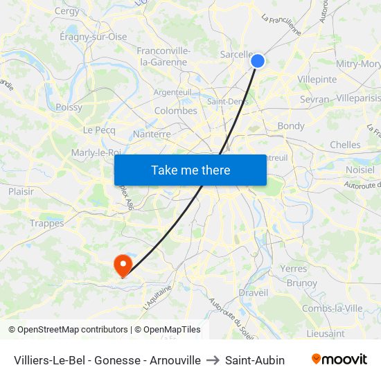 Villiers-Le-Bel - Gonesse - Arnouville to Saint-Aubin map