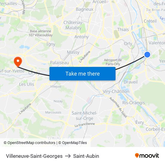 Villeneuve-Saint-Georges to Saint-Aubin map
