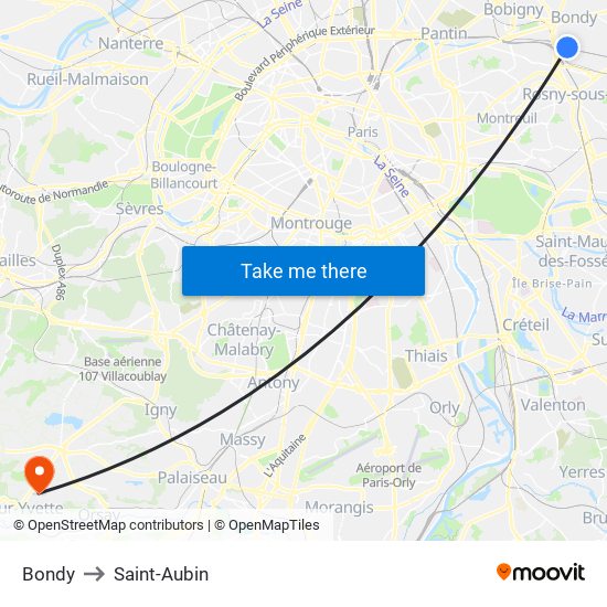 Bondy to Saint-Aubin map