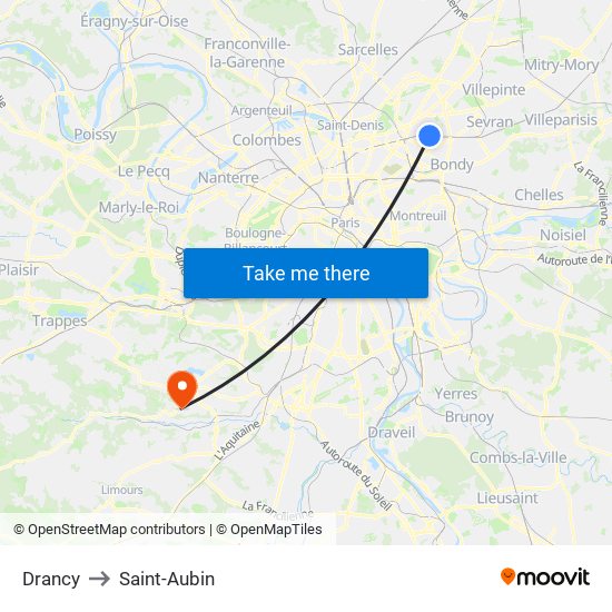 Drancy to Saint-Aubin map