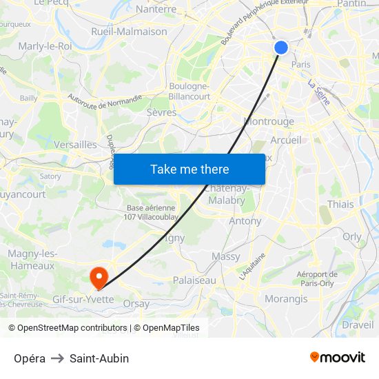 Opéra to Saint-Aubin map