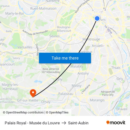 Palais Royal - Musée du Louvre to Saint-Aubin map