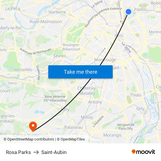 Rosa Parks to Saint-Aubin map