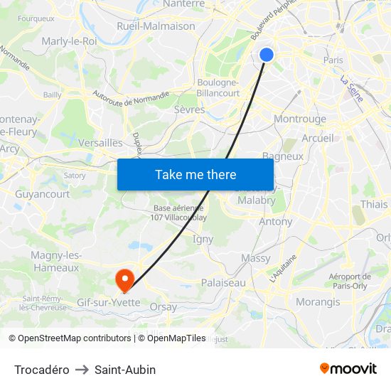 Trocadéro to Saint-Aubin map