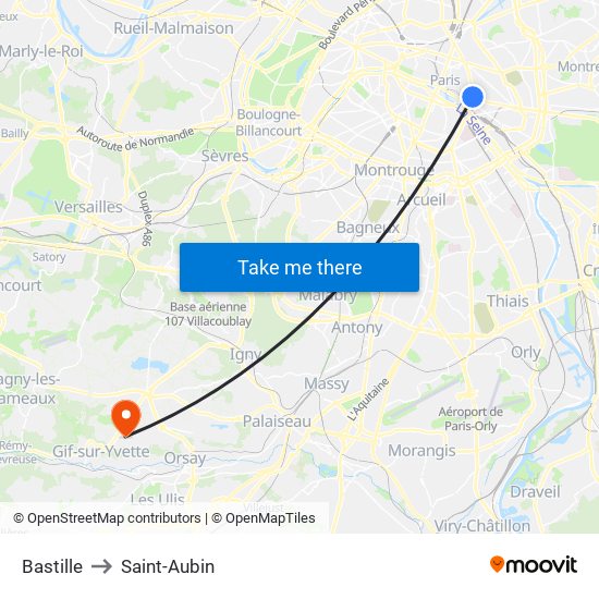 Bastille to Saint-Aubin map