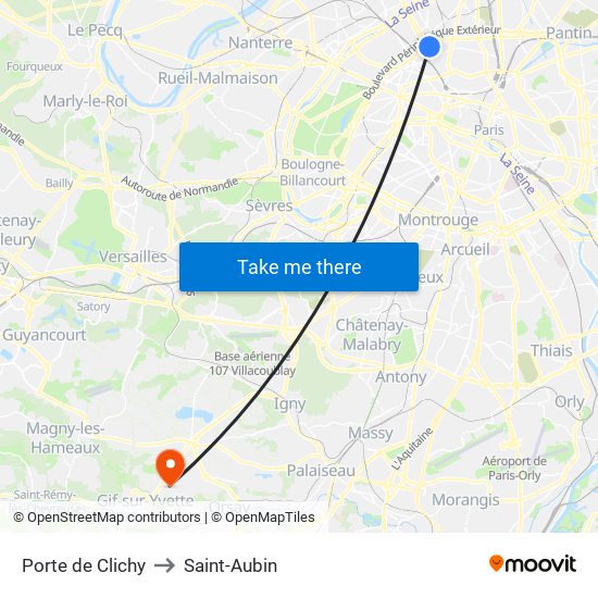 Porte de Clichy to Saint-Aubin map