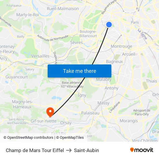 Champ de Mars Tour Eiffel to Saint-Aubin map