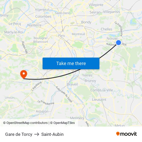 Gare de Torcy to Saint-Aubin map