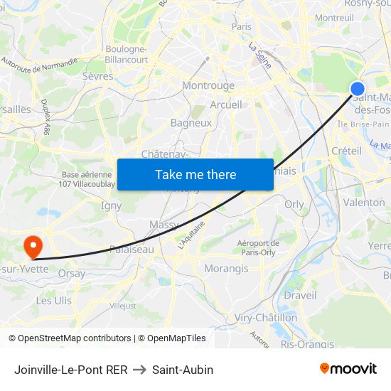 Joinville-Le-Pont RER to Saint-Aubin map