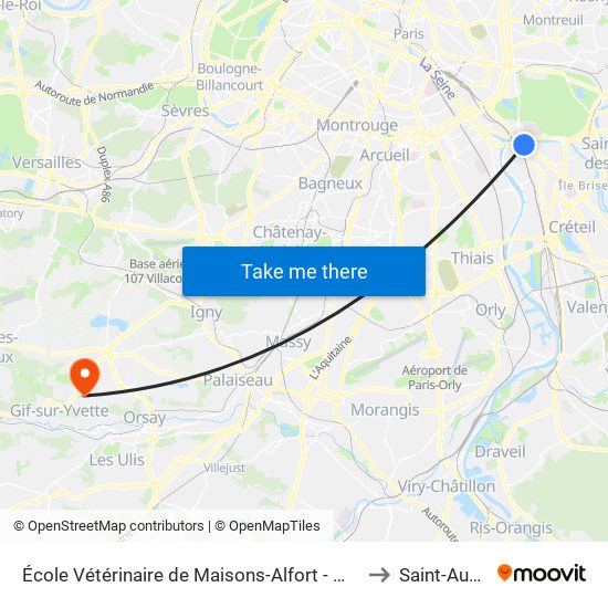 École Vétérinaire de Maisons-Alfort - Métro to Saint-Aubin map