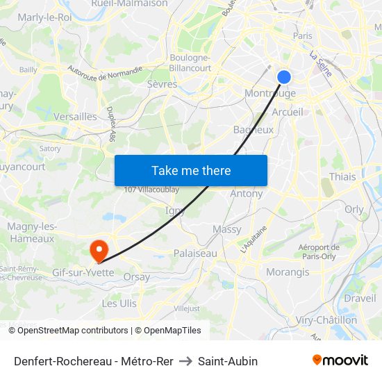 Denfert-Rochereau - Métro-Rer to Saint-Aubin map