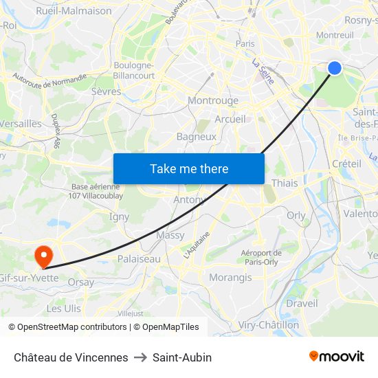 Château de Vincennes to Saint-Aubin map