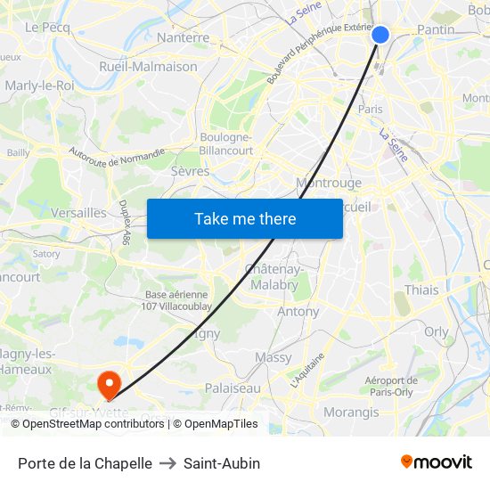 Porte de la Chapelle to Saint-Aubin map