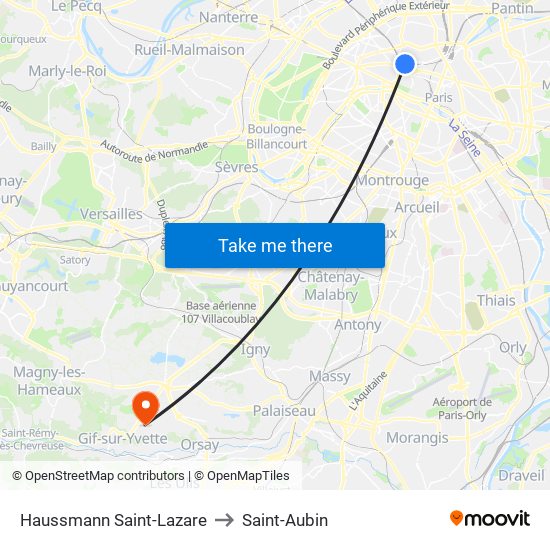 Haussmann Saint-Lazare to Saint-Aubin map