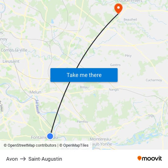Avon to Saint-Augustin map
