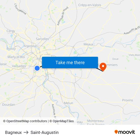 Bagneux to Saint-Augustin map