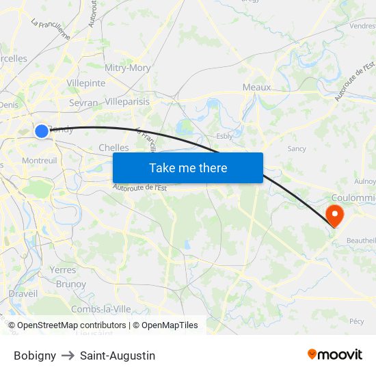 Bobigny to Saint-Augustin map