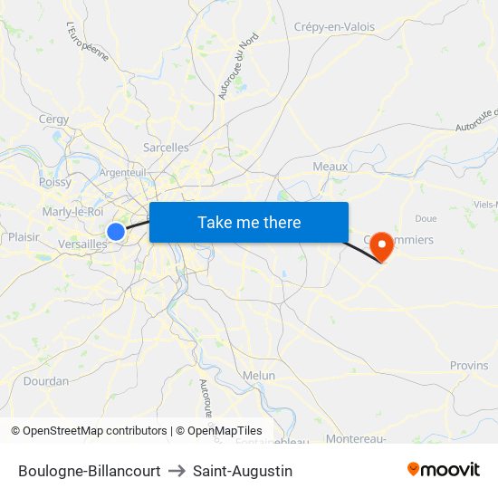 Boulogne-Billancourt to Saint-Augustin map