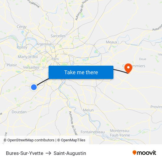 Bures-Sur-Yvette to Saint-Augustin map