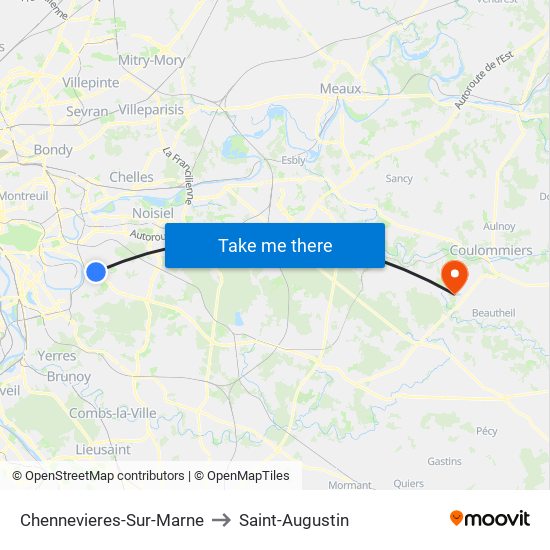 Chennevieres-Sur-Marne to Saint-Augustin map