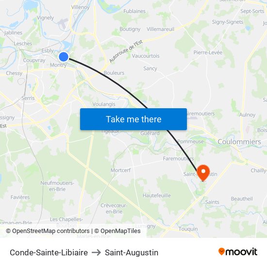 Conde-Sainte-Libiaire to Saint-Augustin map