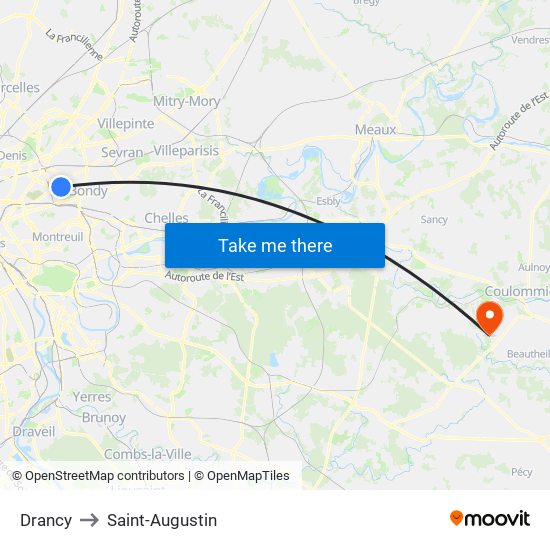 Drancy to Saint-Augustin map