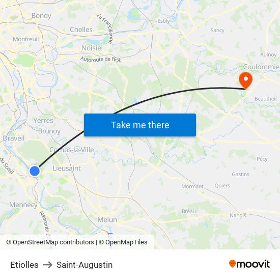Etiolles to Saint-Augustin map