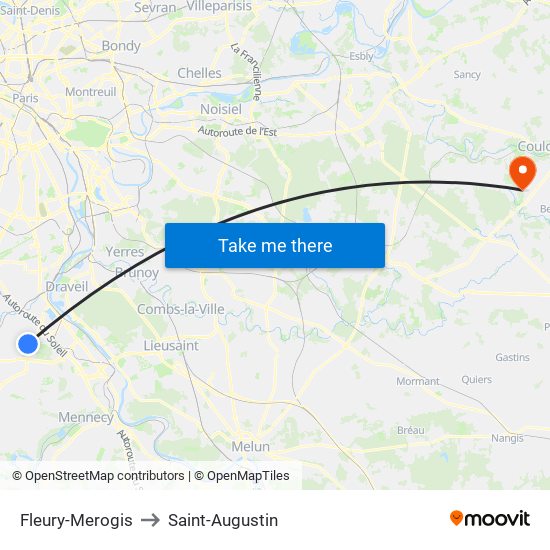 Fleury-Merogis to Saint-Augustin map