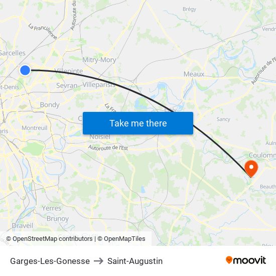 Garges-Les-Gonesse to Saint-Augustin map