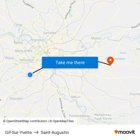 Gif-Sur-Yvette to Saint-Augustin map