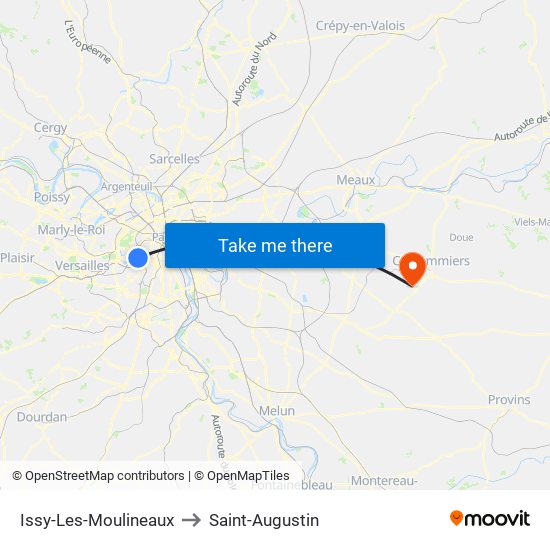 Issy-Les-Moulineaux to Saint-Augustin map