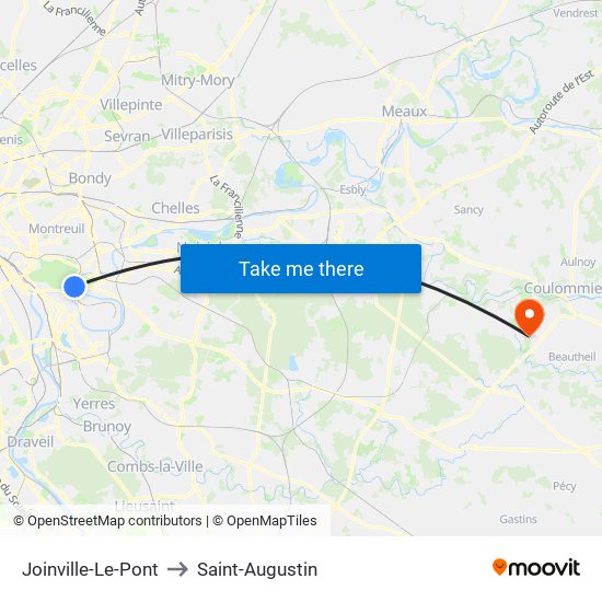 Joinville-Le-Pont to Saint-Augustin map