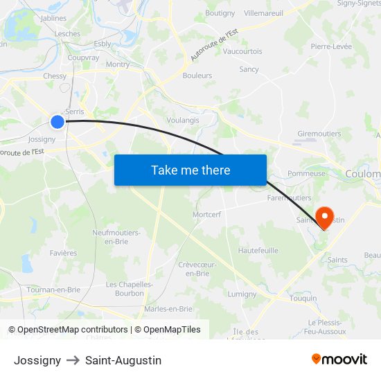 Jossigny to Saint-Augustin map