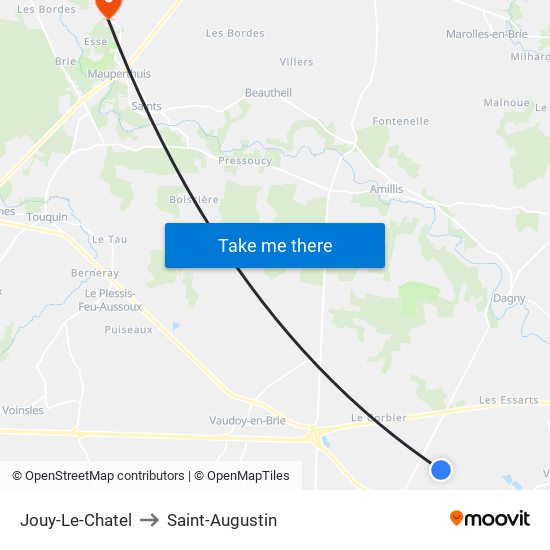 Jouy-Le-Chatel to Saint-Augustin map