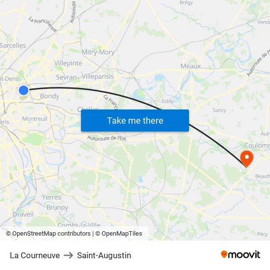 La Courneuve to Saint-Augustin map