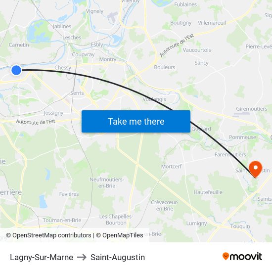 Lagny-Sur-Marne to Saint-Augustin map