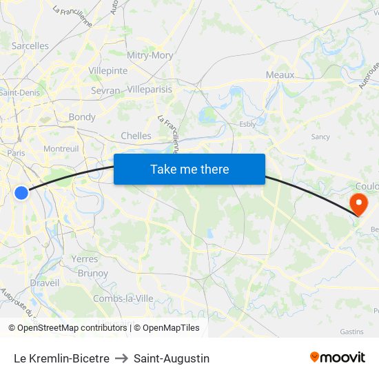 Le Kremlin-Bicetre to Saint-Augustin map