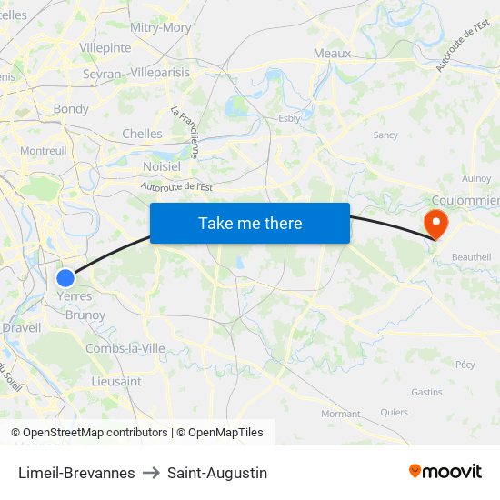 Limeil-Brevannes to Saint-Augustin map