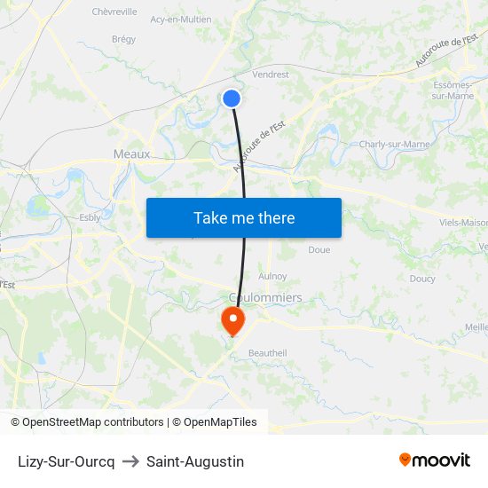 Lizy-Sur-Ourcq to Saint-Augustin map