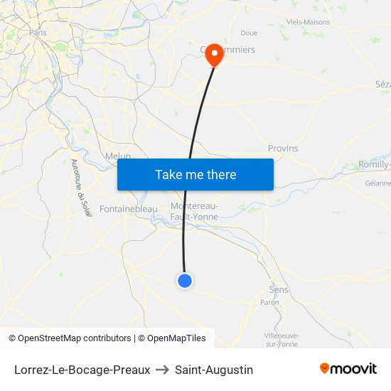 Lorrez-Le-Bocage-Preaux to Saint-Augustin map