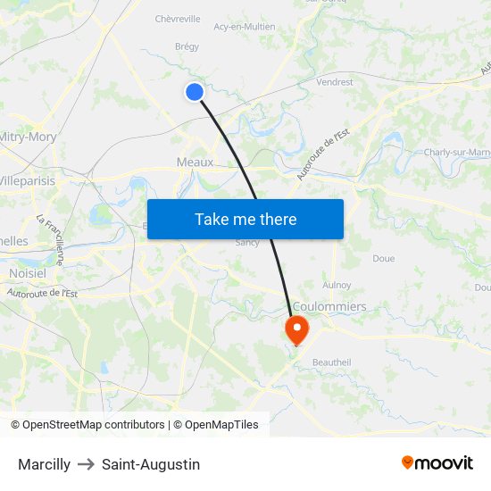 Marcilly to Saint-Augustin map