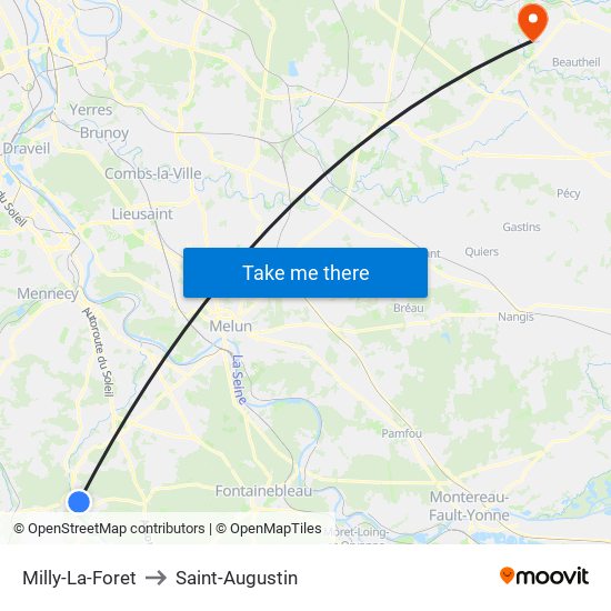 Milly-La-Foret to Saint-Augustin map