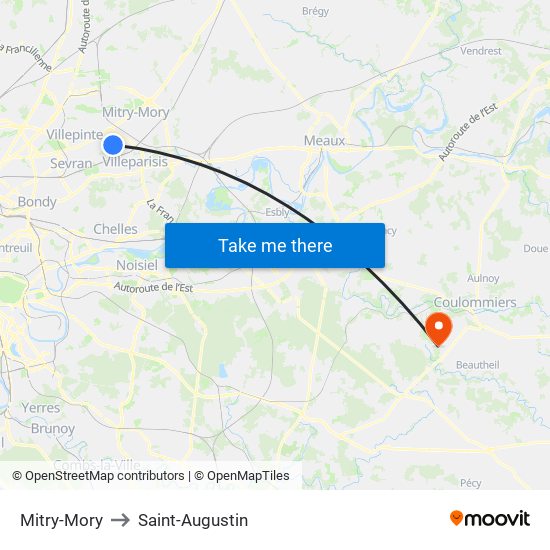 Mitry-Mory to Saint-Augustin map