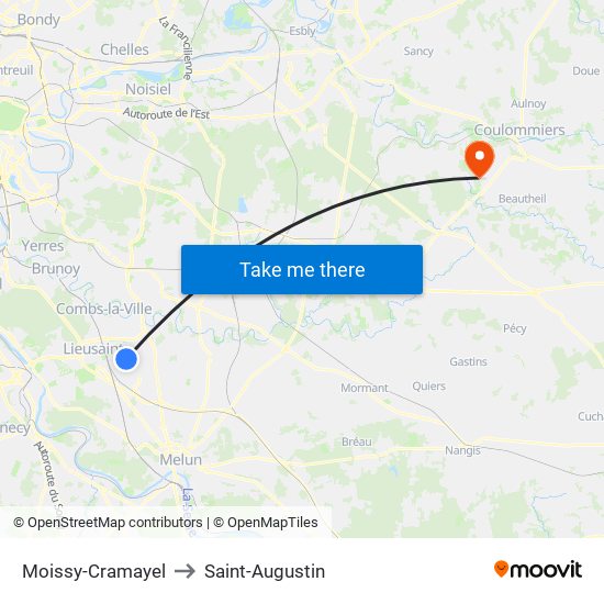 Moissy-Cramayel to Saint-Augustin map
