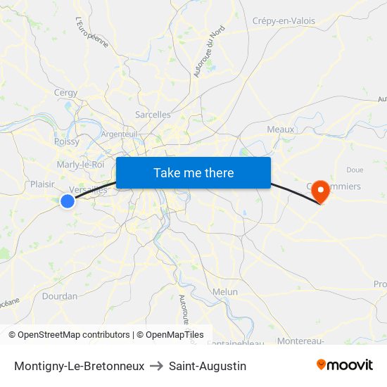 Montigny-Le-Bretonneux to Saint-Augustin map