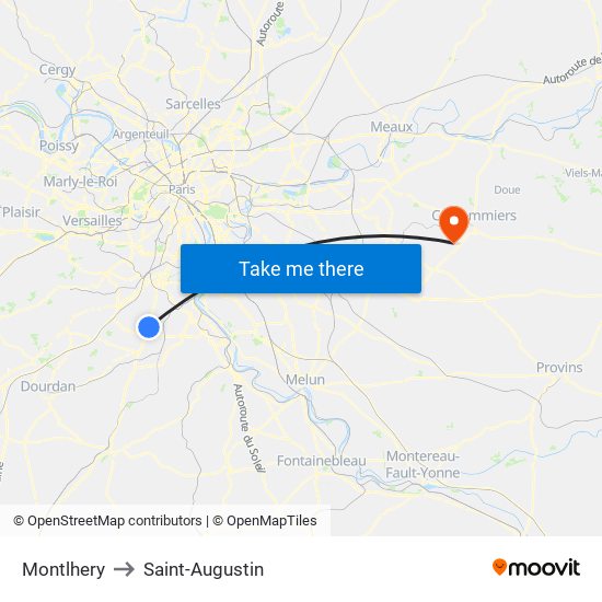 Montlhery to Saint-Augustin map