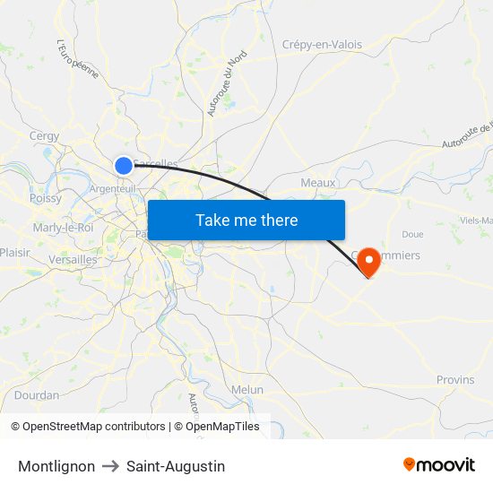 Montlignon to Saint-Augustin map