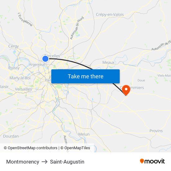 Montmorency to Saint-Augustin map