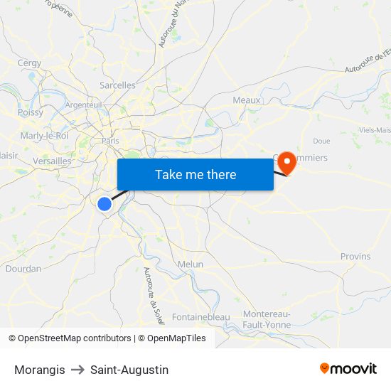 Morangis to Saint-Augustin map