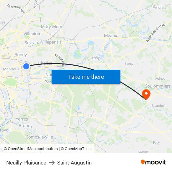 Neuilly-Plaisance to Saint-Augustin map